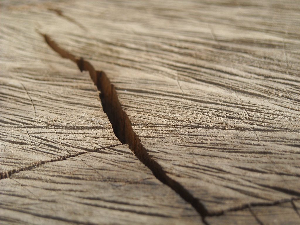 A crack on a wooden surface